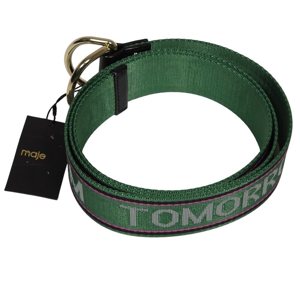 Maje Green Belt Gold Buckle Dream Tomorrow Canvas Woven Strap New Accessory